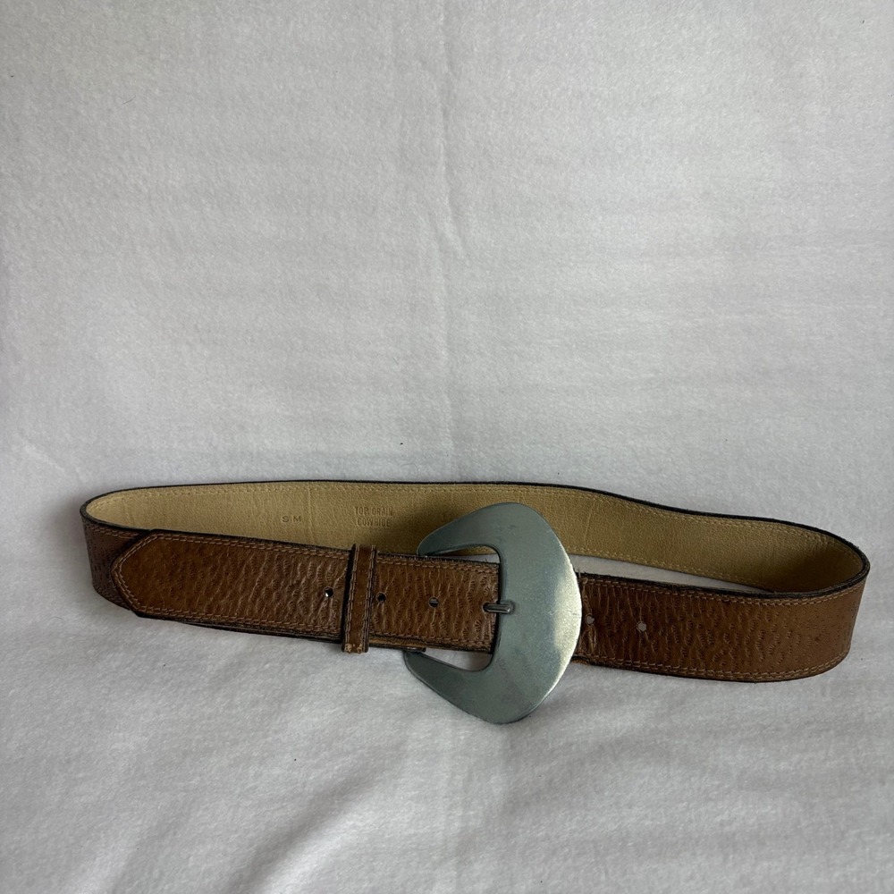 Cipriani Brown Top Grain Leather Belt Large Silver Crescent Buckle Size SM 1702